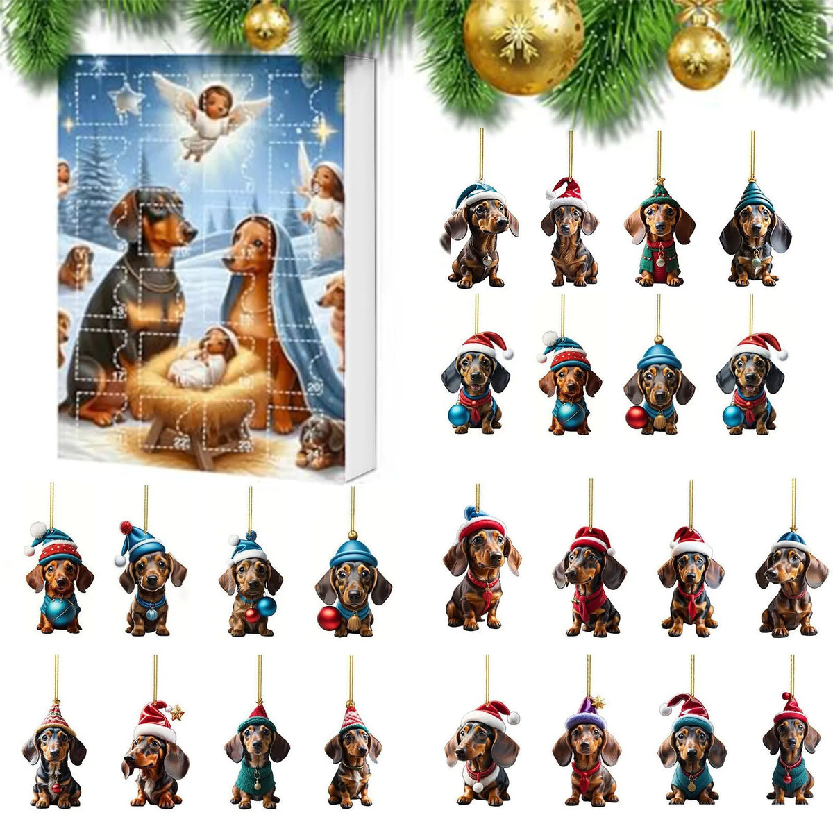 Acrylic Christmas countdown pet pendant decoration in one of 13 colour options, supplied as a single festive home ornament.