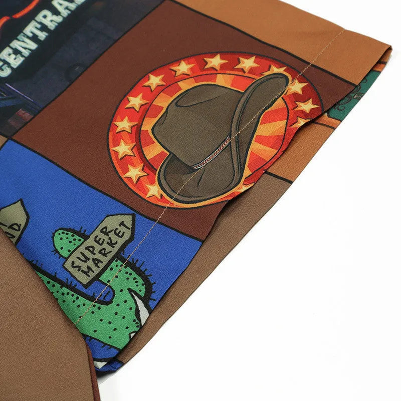 Men's loose short sleeve T-shirt in Card Brown, cardigan style, polyester, sizes M L XL