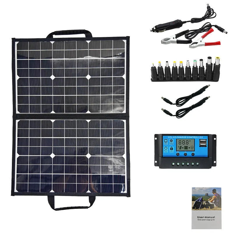 Black 40W portable folding solar panel bag for outdoor charging.