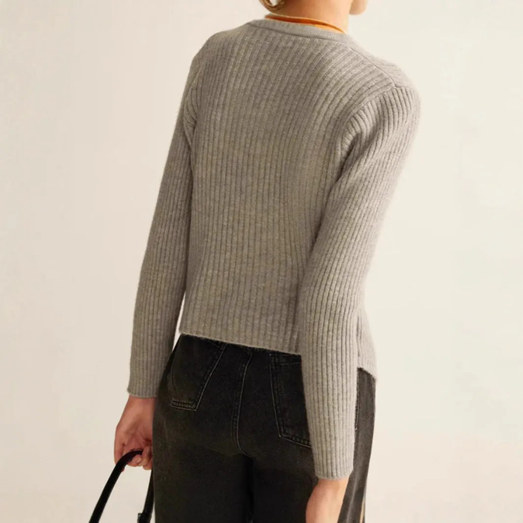 Red yuan collar loose-fit cardigan sweater for autumn