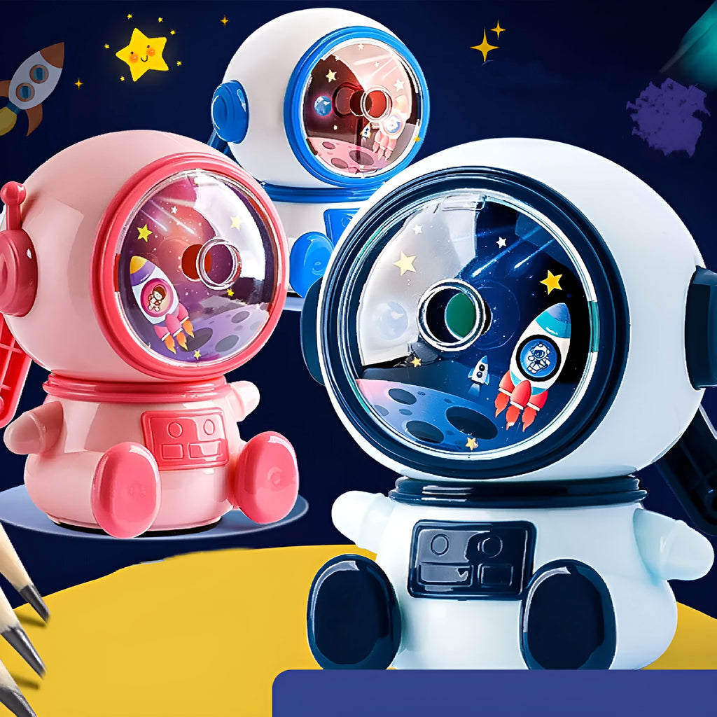 Children's cartoon astronaut manual pencil sharpener in blue and pink colour options