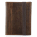 Brown Crazy Horse leather A5 notebook protective sleeve with socket closure
