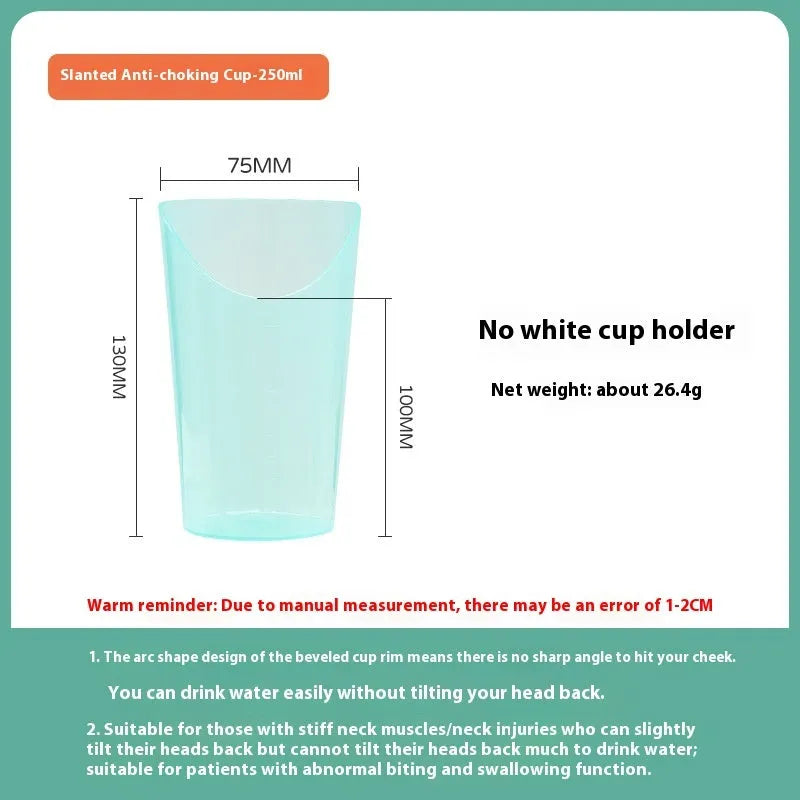 Oblique mouth anti-choke drinking cup with handle and lid for bedridden patients