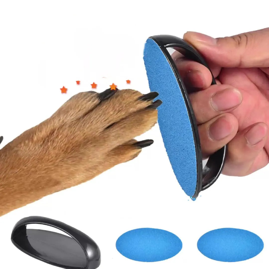 Square dog nail file grinder board with ergonomic handle in one of four colours.