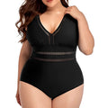 Black print plus size women's polyester bikini swimsuit with mesh fabric