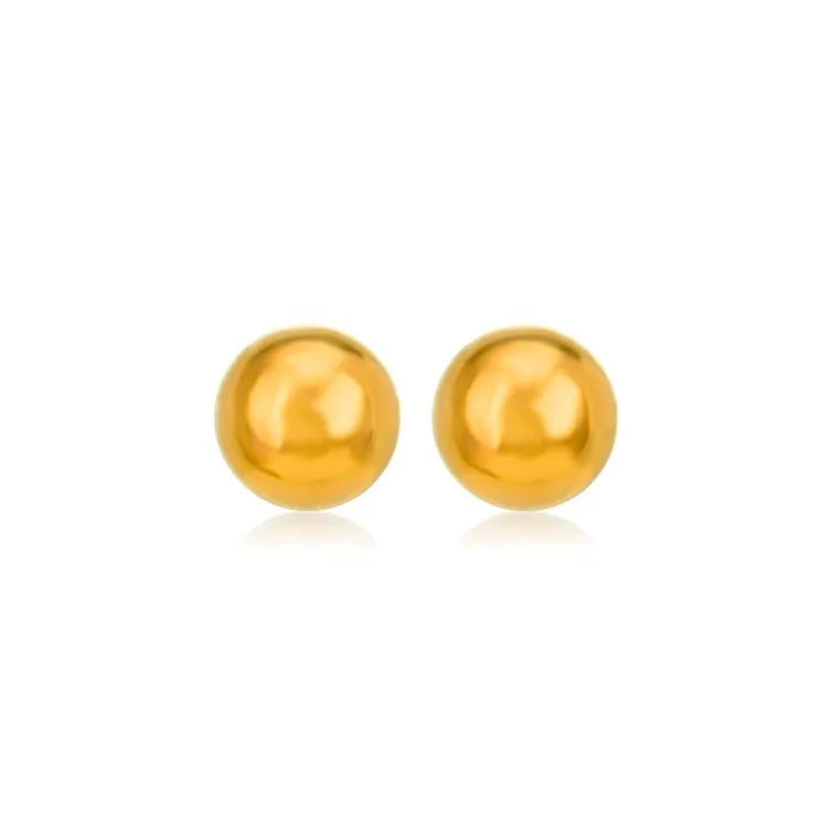 Stainless steel ball stud earrings with geometric round design and gold electroplated finish