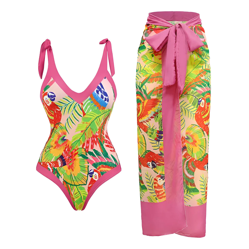 Women's solid colour one-piece swimsuit with spaghetti straps and detachable skirt