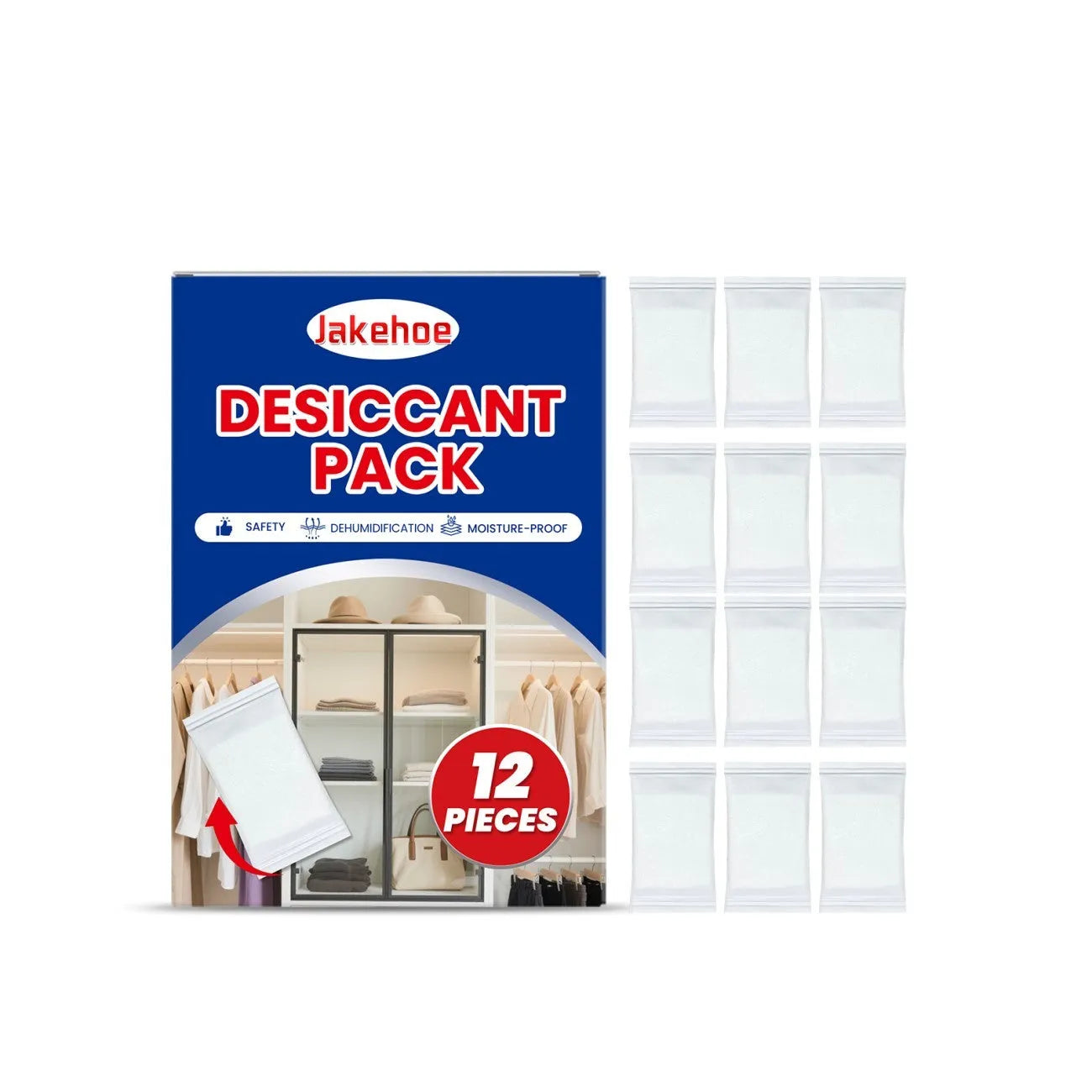 Pack of 12 white anti-odor desiccant pieces for household moisture absorption.
