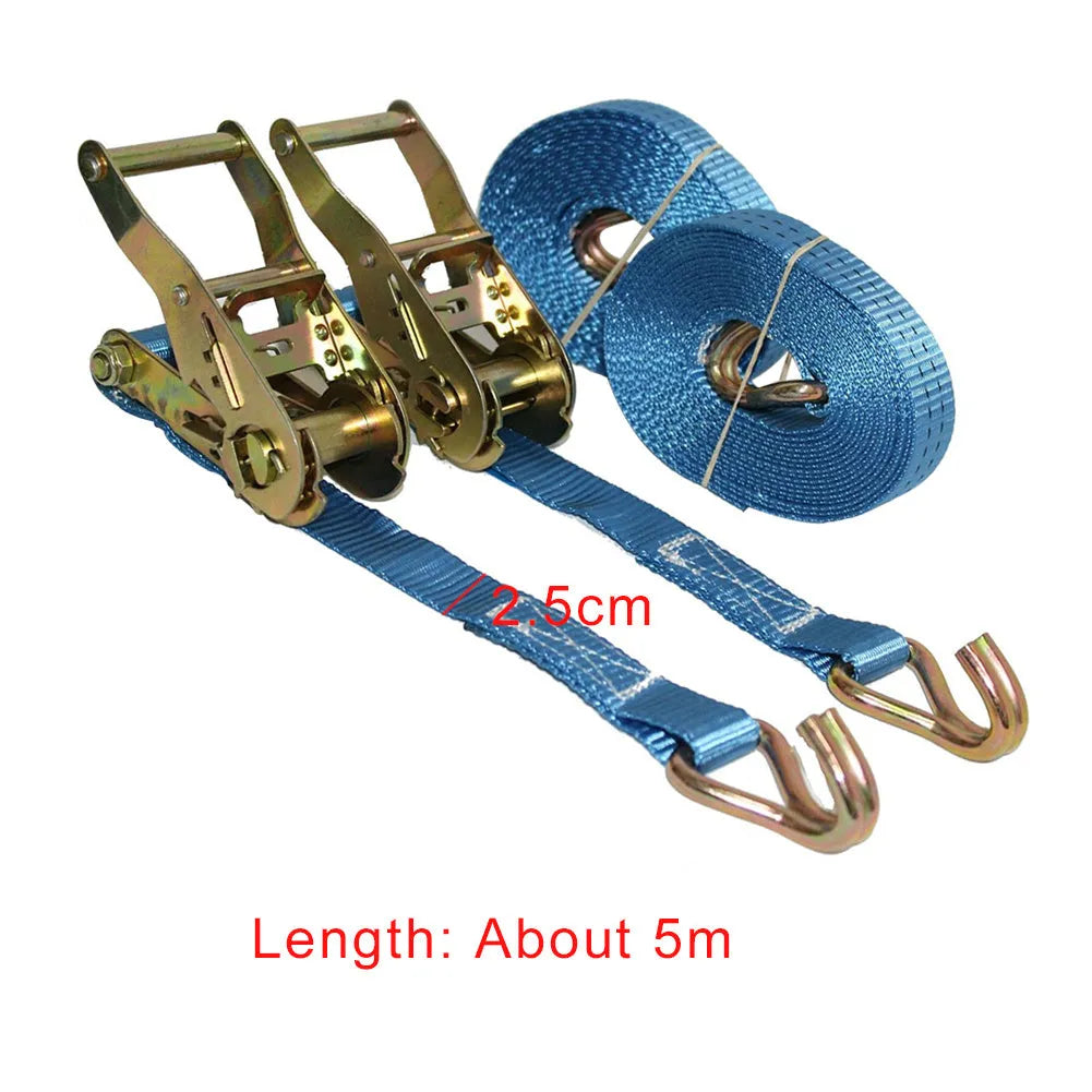 Steel ratchet tensioner furniture fastening strap with triangle double hooks and polyester webbing