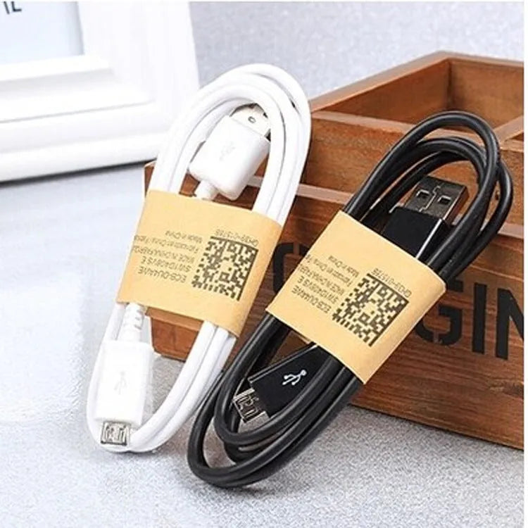 Black and white Android Micro USB data cables with 1 metre length for charging and data transfer