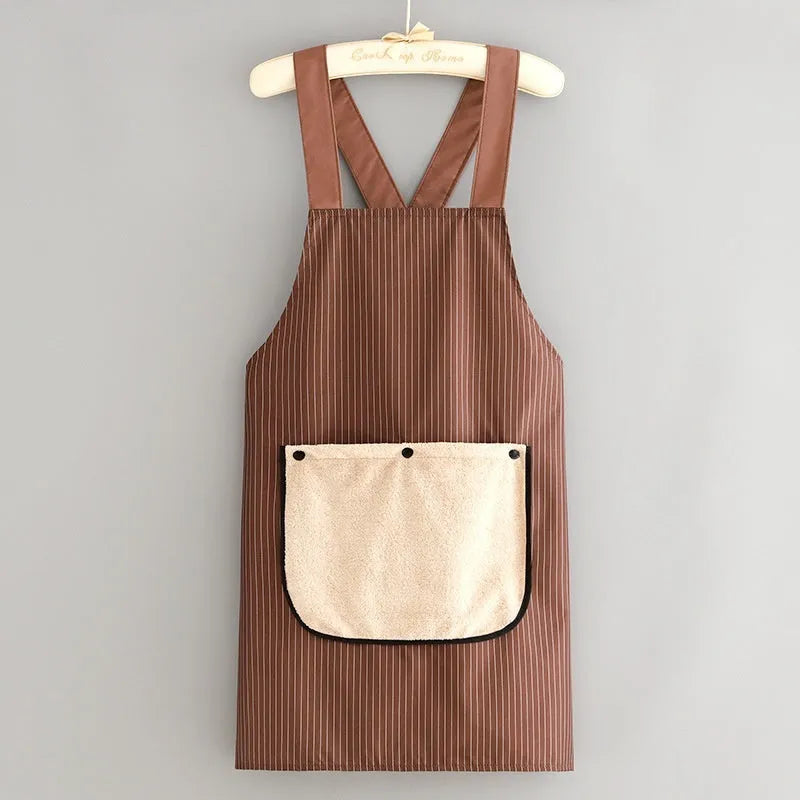 Polyester kitchen apron with replacement hand towel in waterproof or breathable variants
