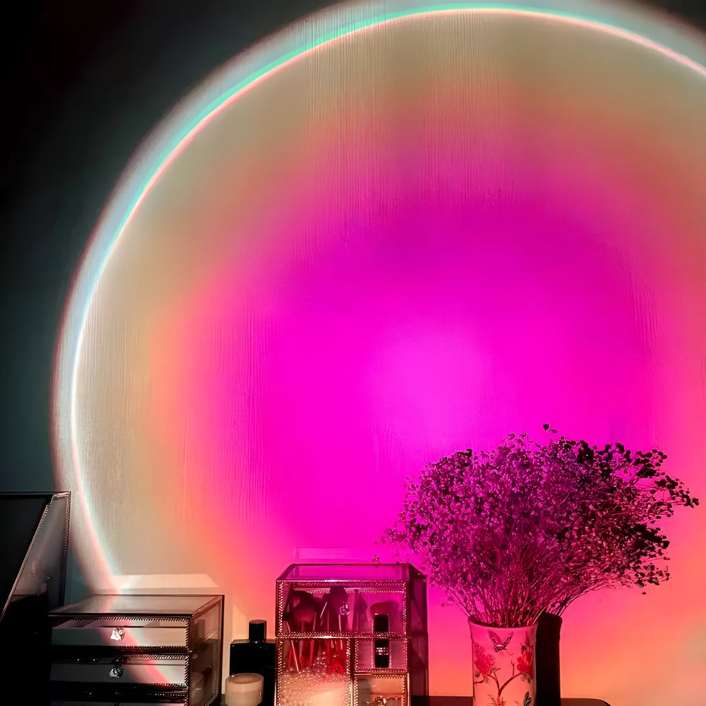 USB rechargeable rainbow sunset projection lamp with push-button control