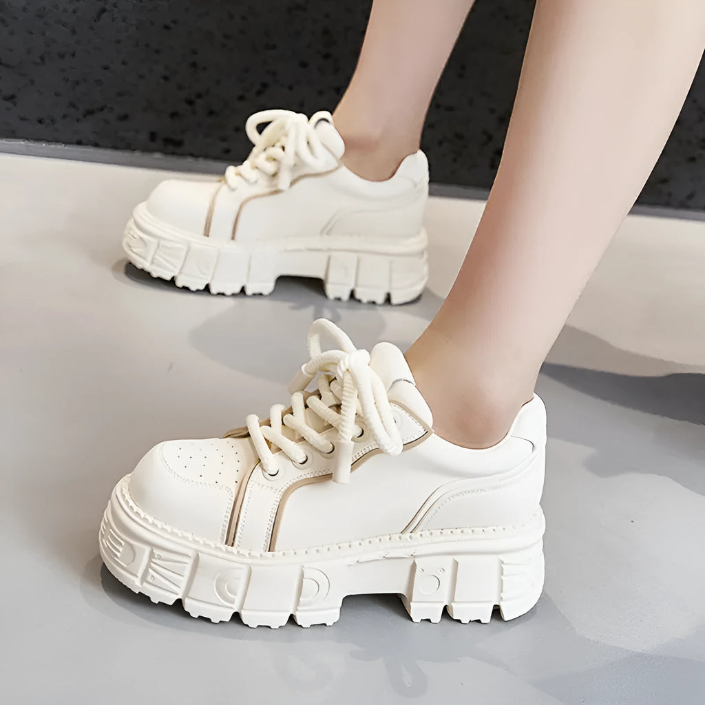Women's beige and pink leather casual loafers with a muffin bottom and rubber foam sole