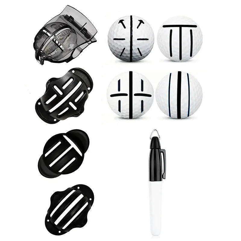 Golf putting alignment tool set with scribers and drawing pens for ball marking