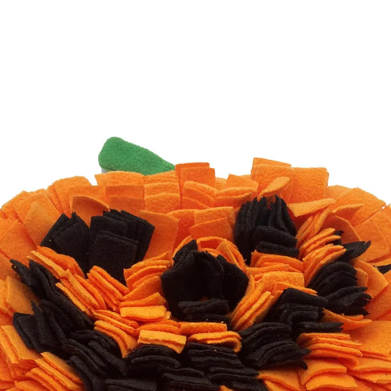 Orange pumpkin design dog sniffing mat with textured fur surface for slow feeding training