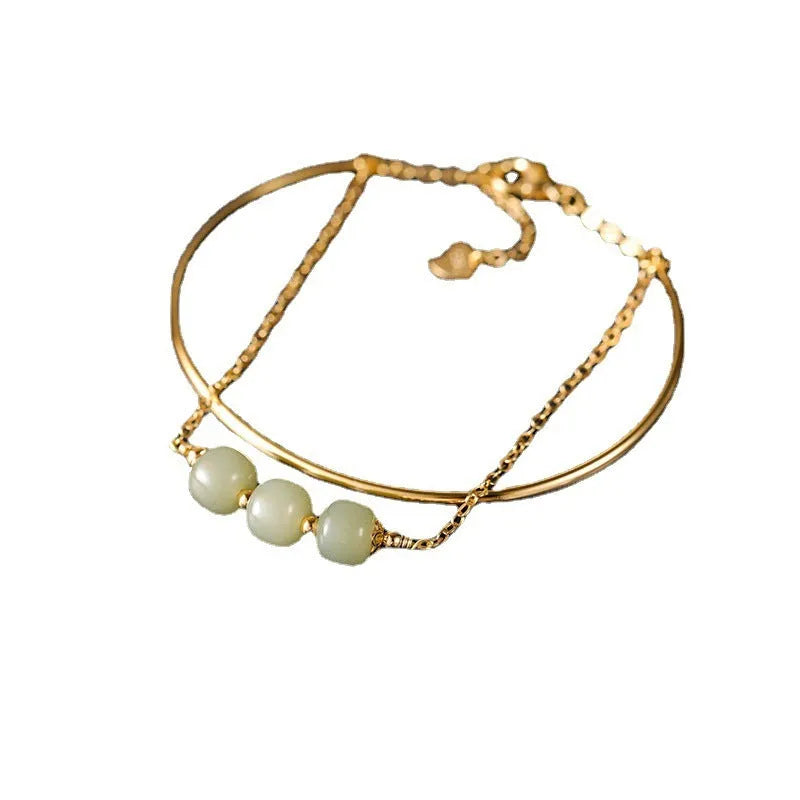 Women's jade lucky beads bracelet with gold inlay in single, double, or three beads options