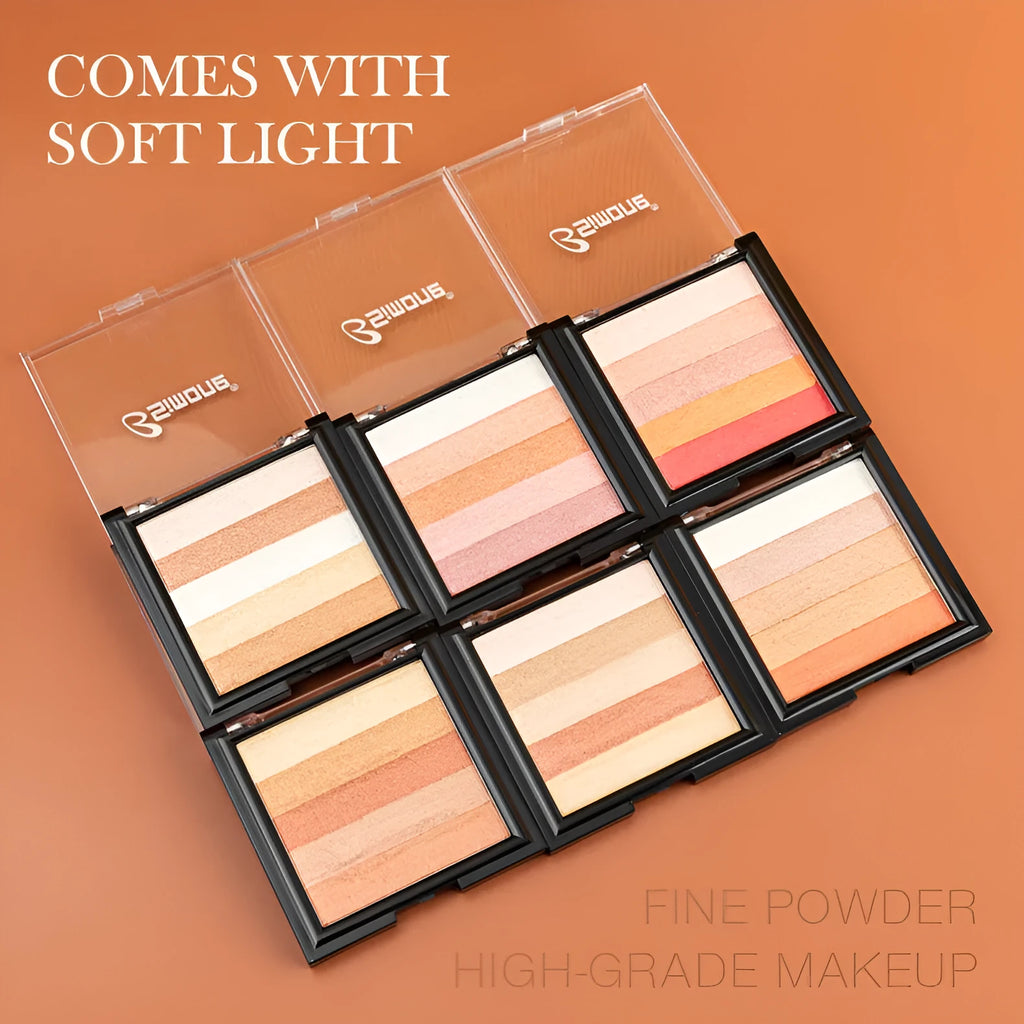 Eye shadow palette compact with six colour options for three-dimensional brightening and contouring.