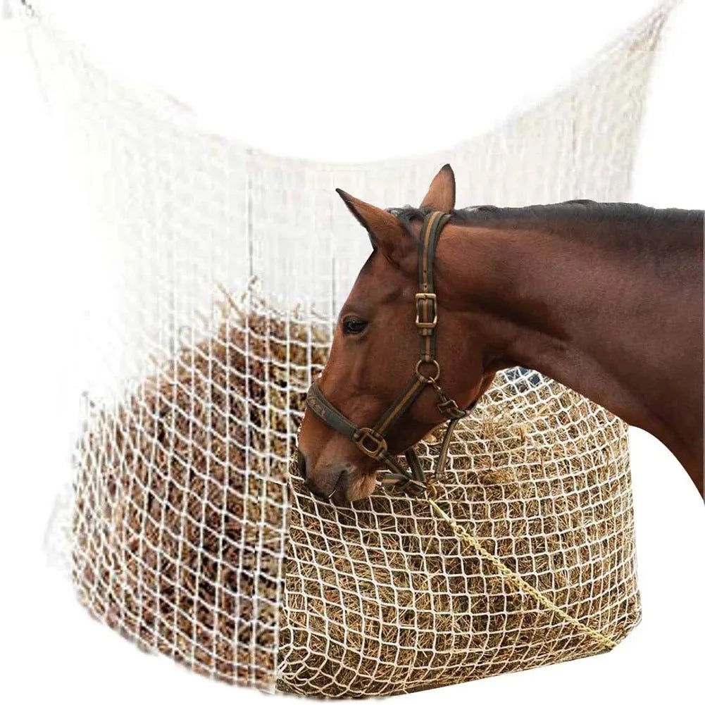 Woven PE rope grid hanging feeding bag for horses, cattle and sheep in multiple sizes