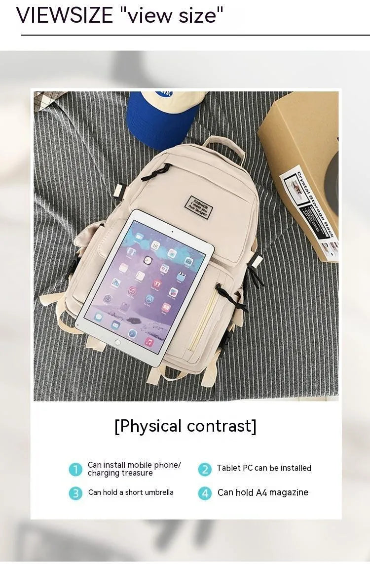 Nylon student backpack with computer compartment in black and white colour options