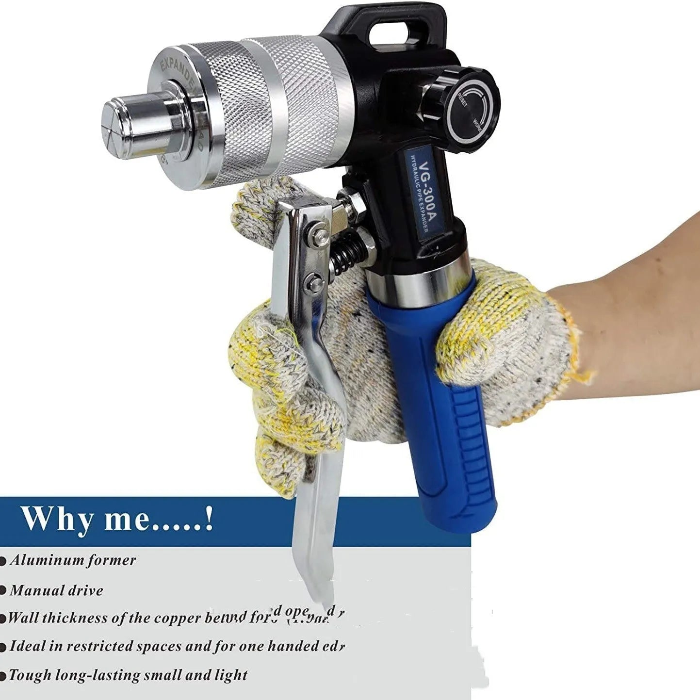 VG-300 style hydraulic tube expander tool for refrigeration maintenance made from high-strength alloy steel.