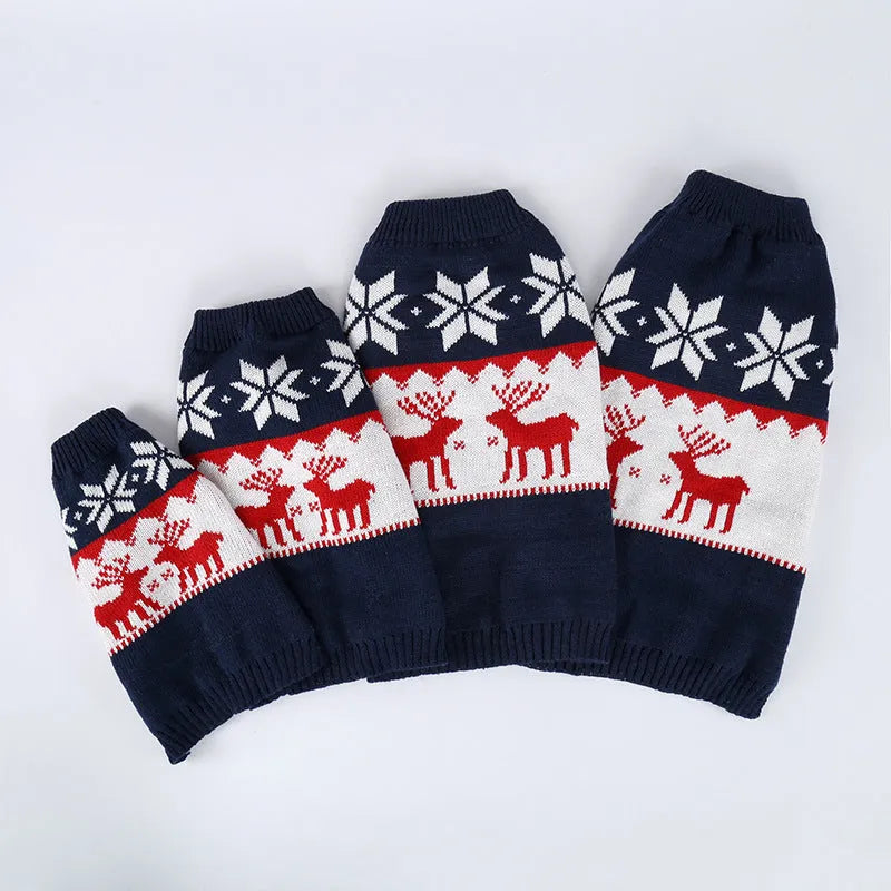 Navy blue knitted Christmas sweater for dogs with European and American styling