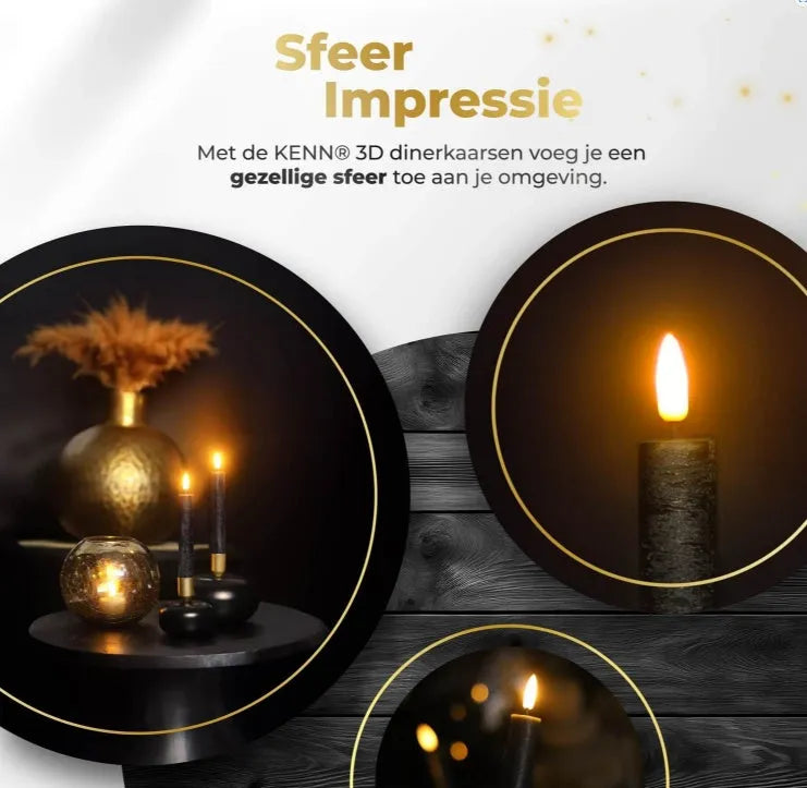 Black S2 3D Flame LED taper candle with realistic flickering light effect