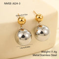 Stainless steel colour-block ear studs with round geometric beads for women