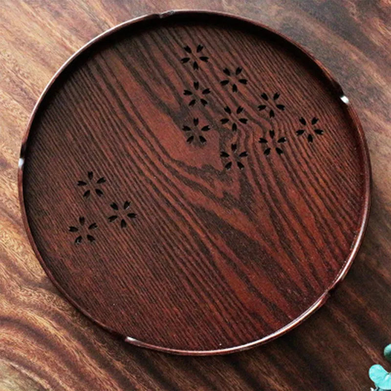 12-compartment wooden dessert plate with hollow cherry blossom pattern design for indoor serving