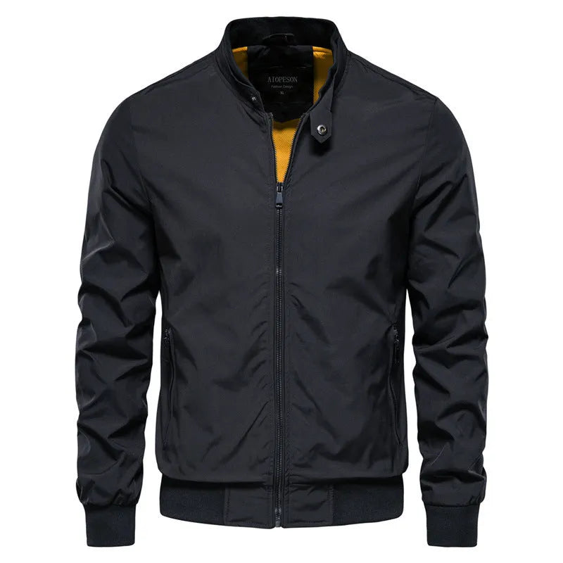 Men's thin casual jacket in polyester available in dark blue, black, or army green