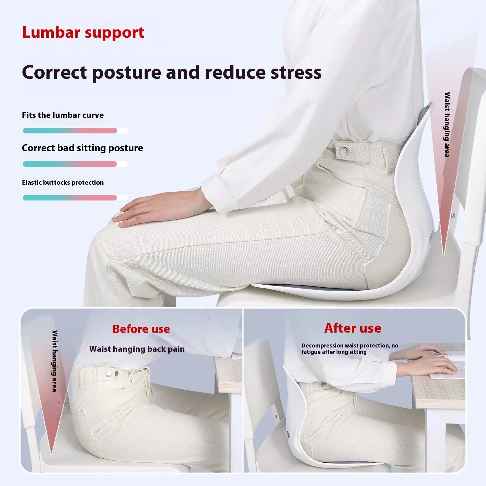 Grey and black waist support seat cushion with lumbar pillow for long sitting comfort