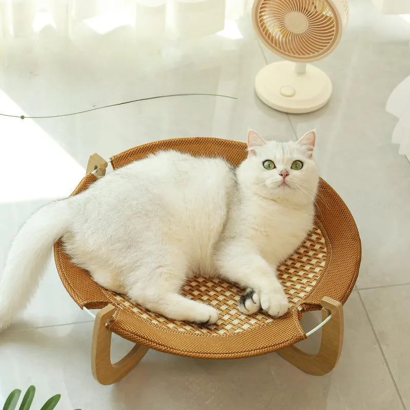 Brown woven rattan cat hammock bed 46cm square with 17.5cm sides