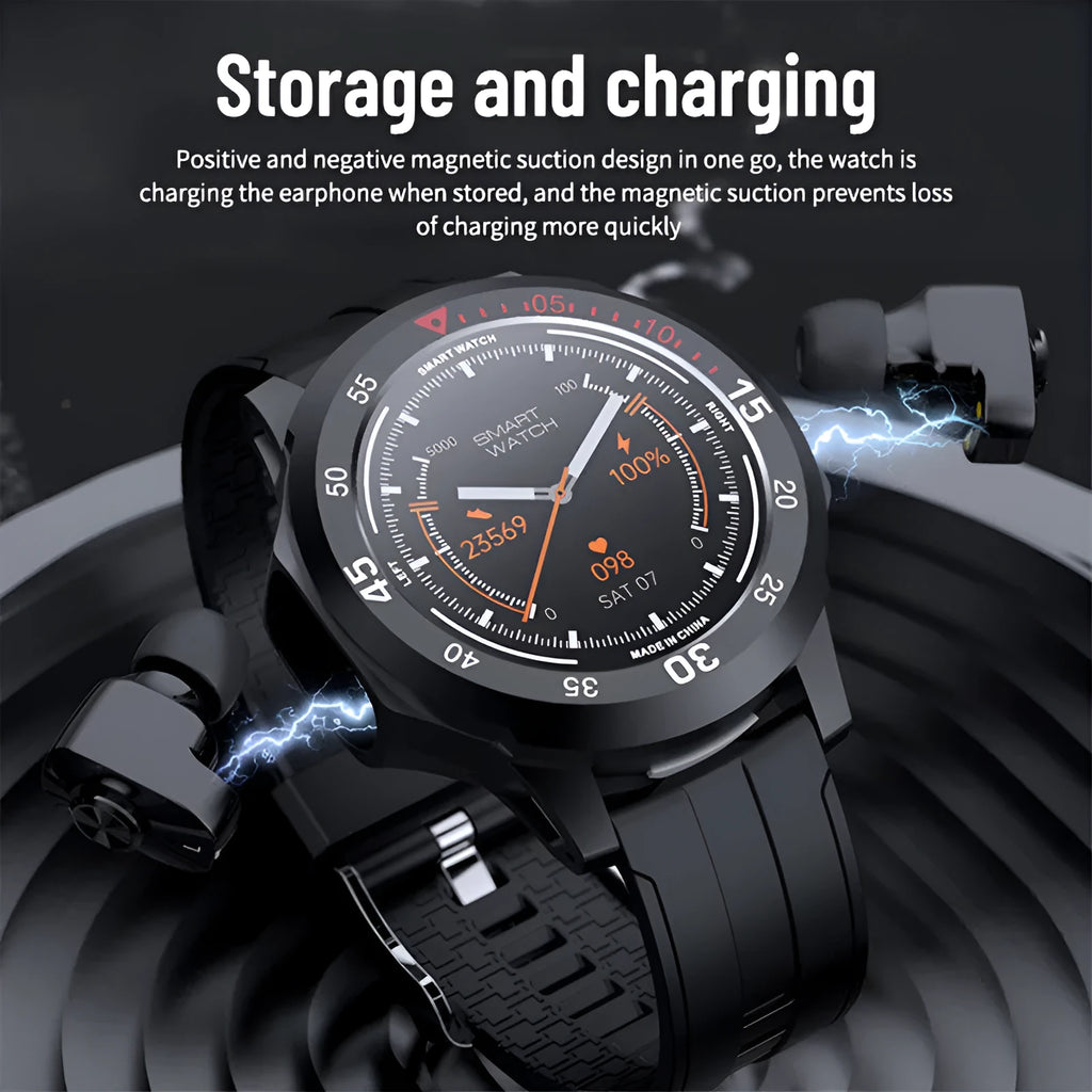 Smartwatch with 1.28 inch round touch screen, heart rate and blood pressure monitoring, black or black red