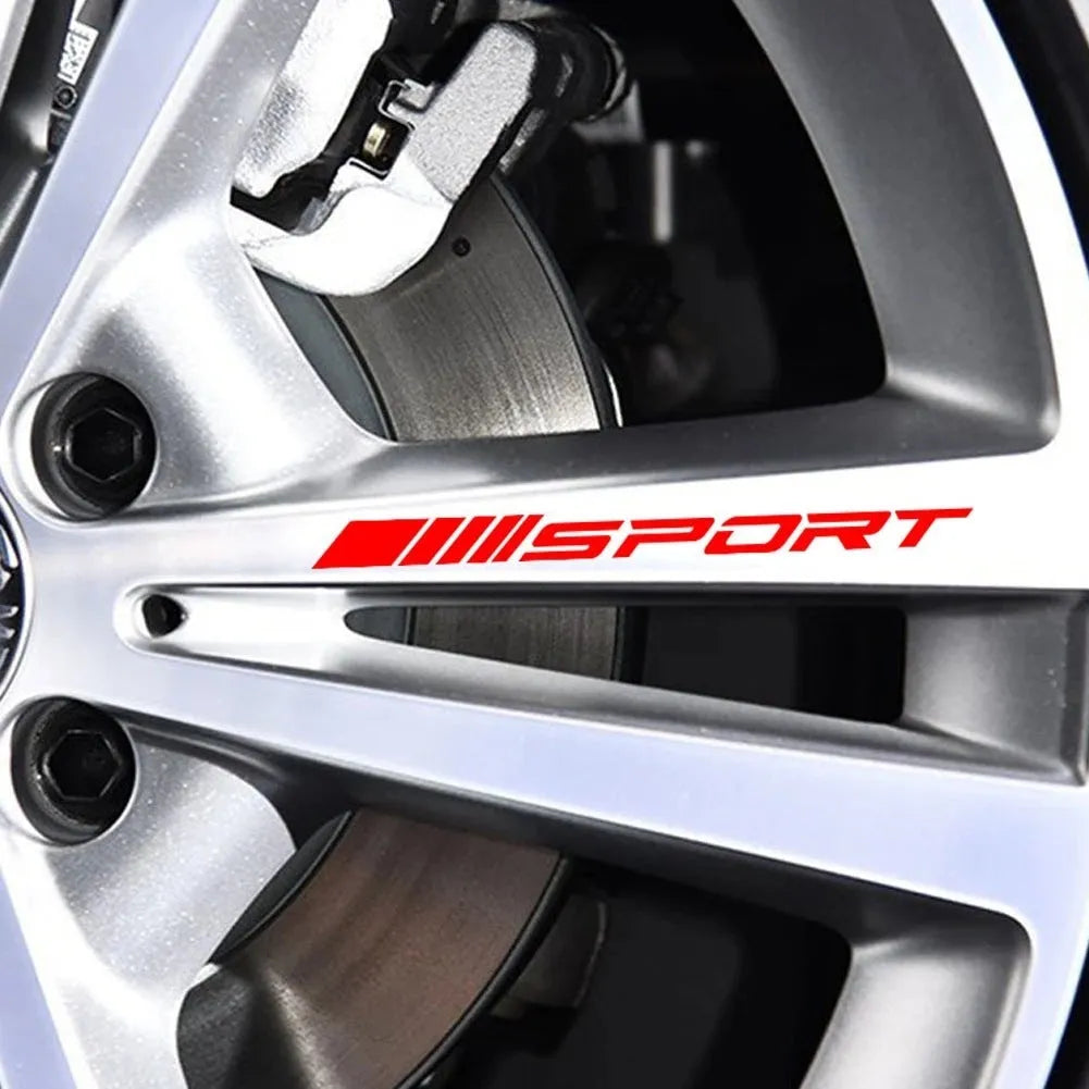 PET car rim sticker with hollow sports design in red, shown next to a 10 cm ruler.