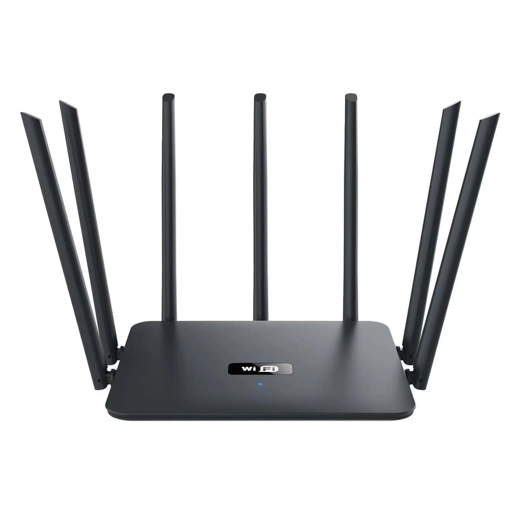 Dual-band 5G Gigabit router in white or black with multiple antennas for through-wall home Wi-Fi coverage