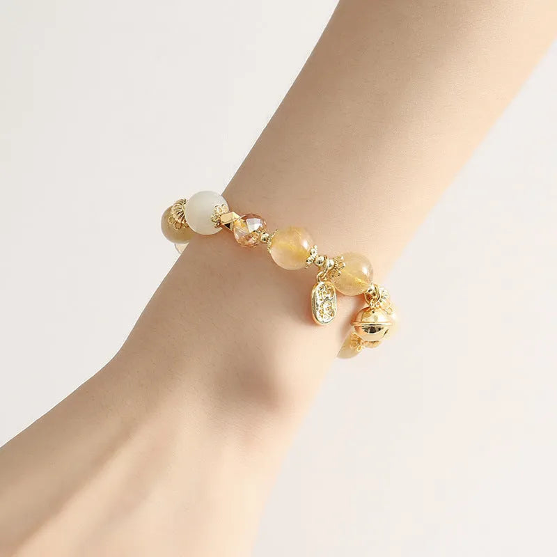 Gold rutilated quartz crystal bracelet with Korean-style design in Lucky Fortune colour.