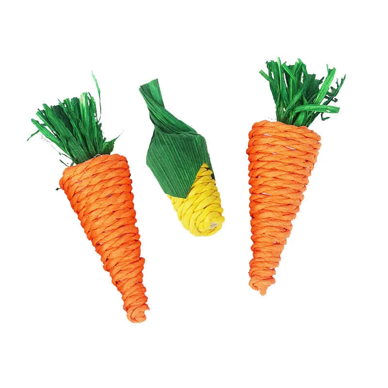 Woven carrot chew toy for hamsters, 20cm loofah carrot option with eggplant 14cm and medium carrot 10cm