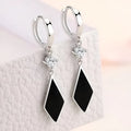 Vintage silver diamond geometric earrings with Japanese Korean style and electroplated finish