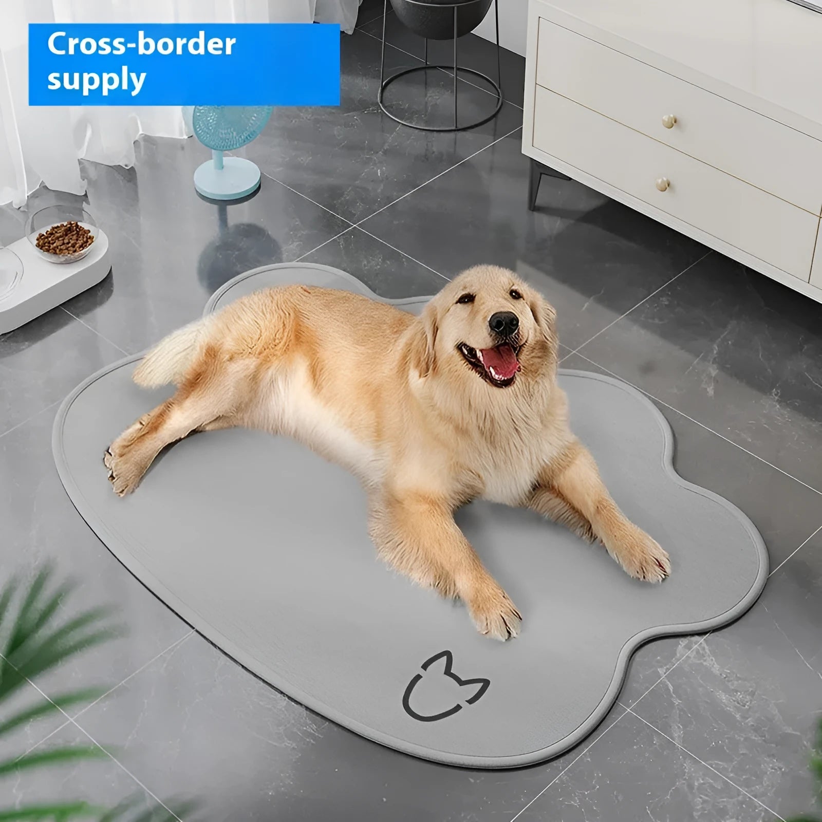 Pet ice mat cooling mattress for dogs in light grey colour showing dog head shaped design