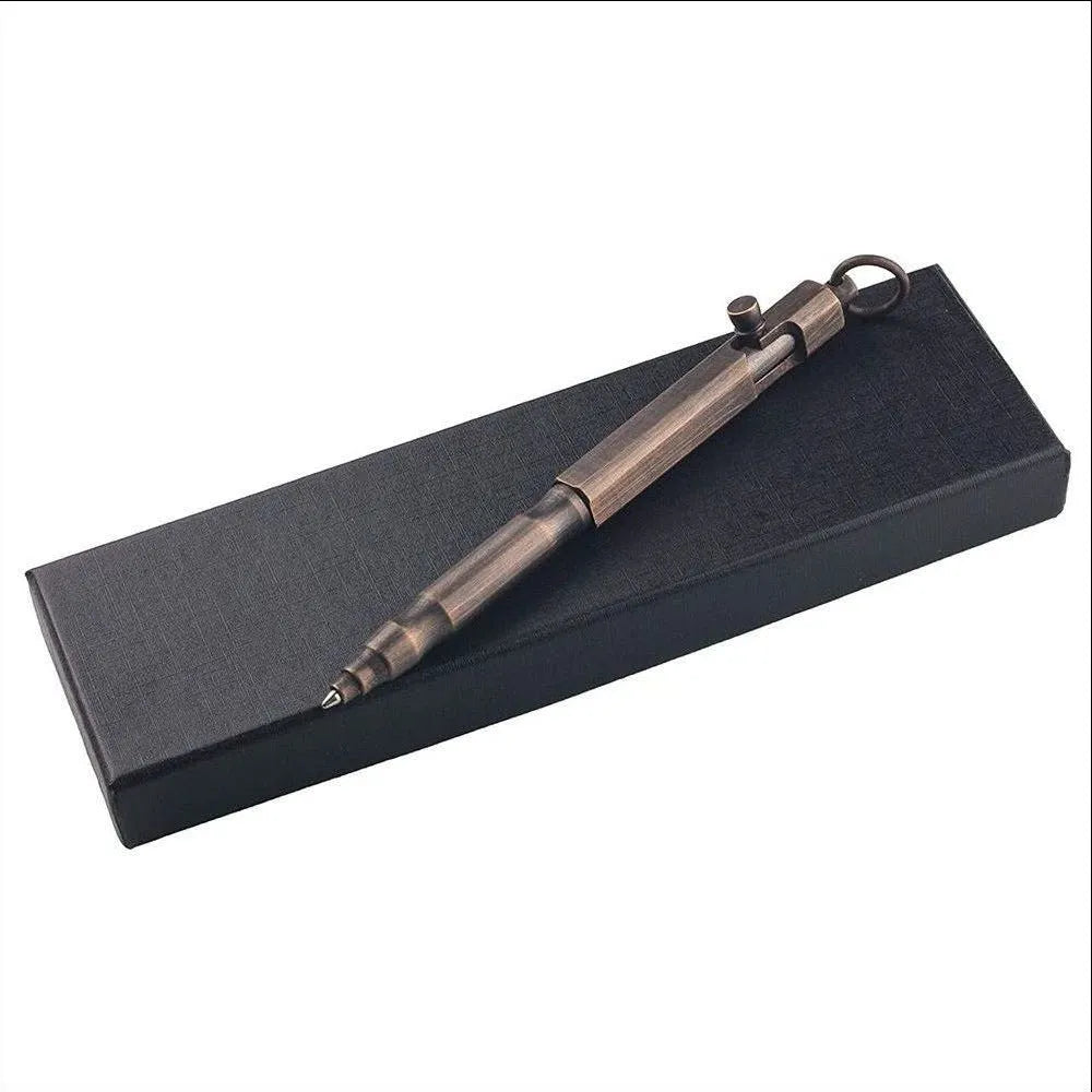 Brass hexagonal tactical pen with bolt design in brass natural colour finish