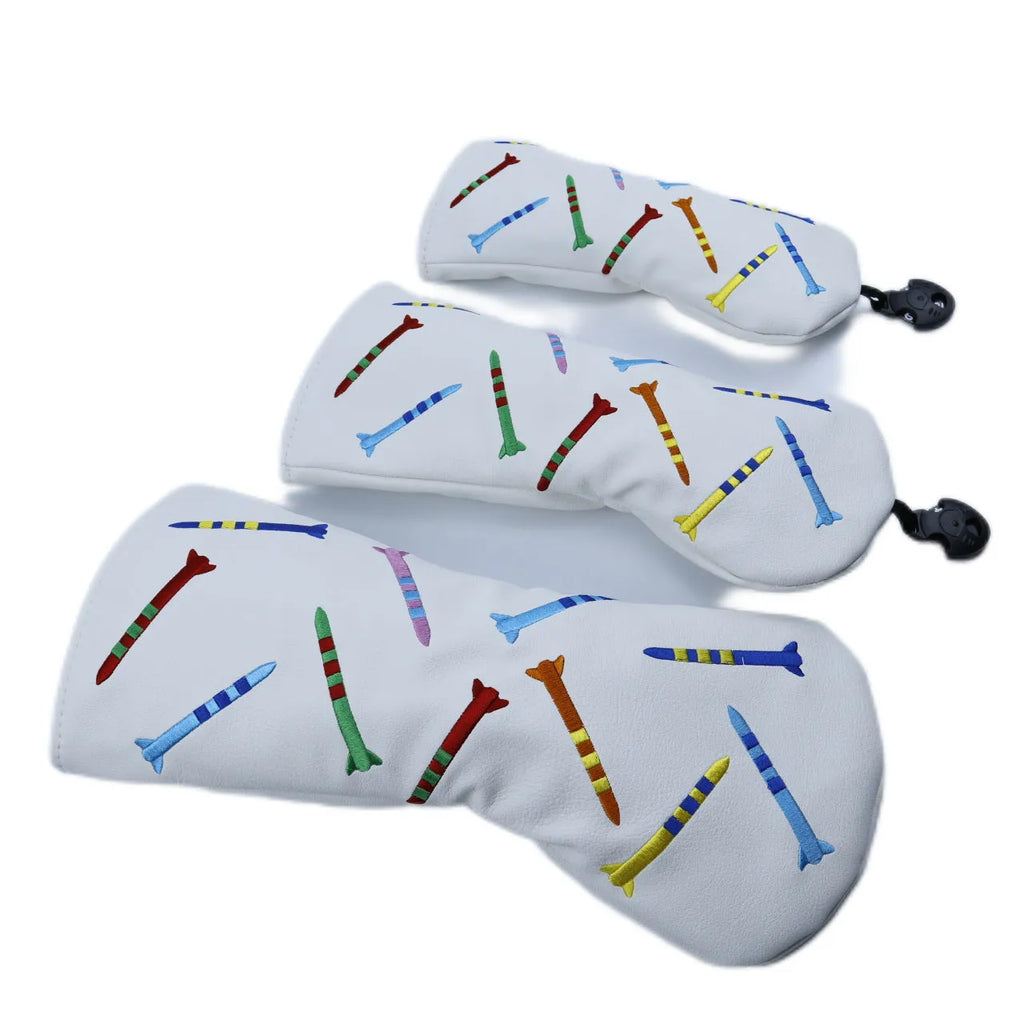 Set of black and white PU golf club wooden poles in large, medium, and small sizes