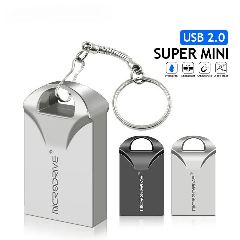 Small black and silver metal USB flash drive shown next to a ruler indicating its 23mm length.