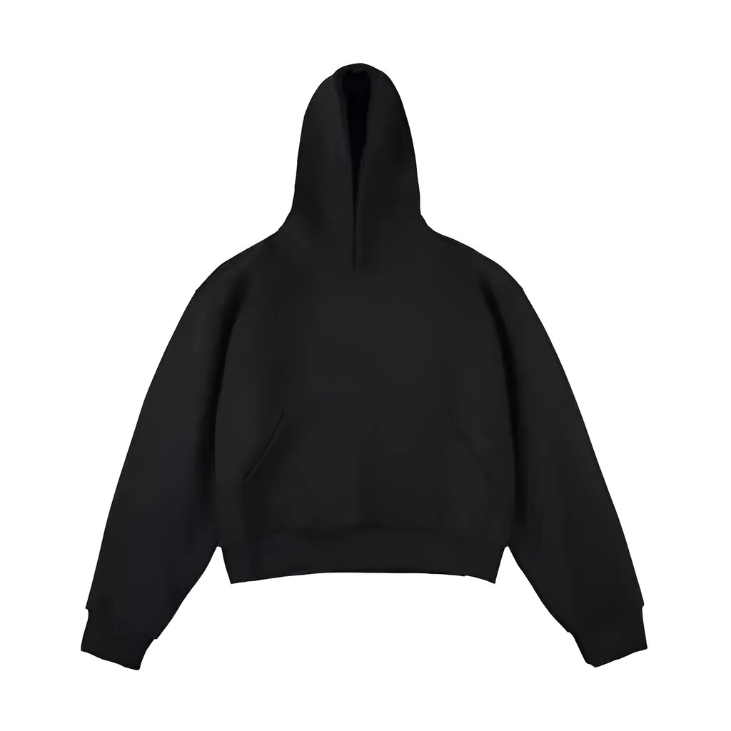 Man wearing a dark grey Chinese cotton composite hooded sweater with the hood removed.
