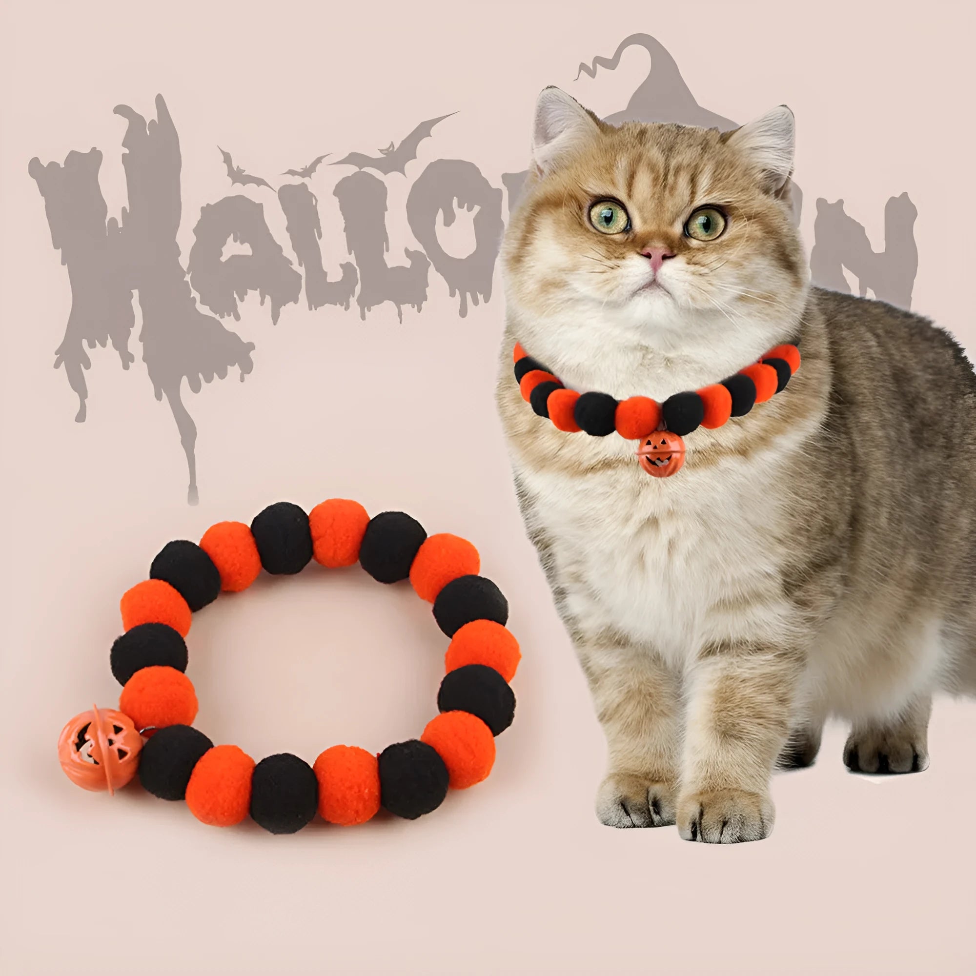 Funny orange pumpkin design pet collar for cats and dogs on Halloween