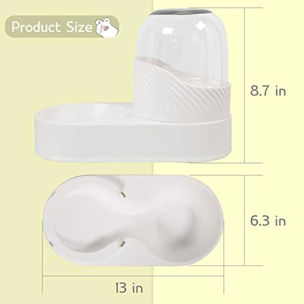 White automatic gravity cat feeder and water dispenser set with wave-shaped design.