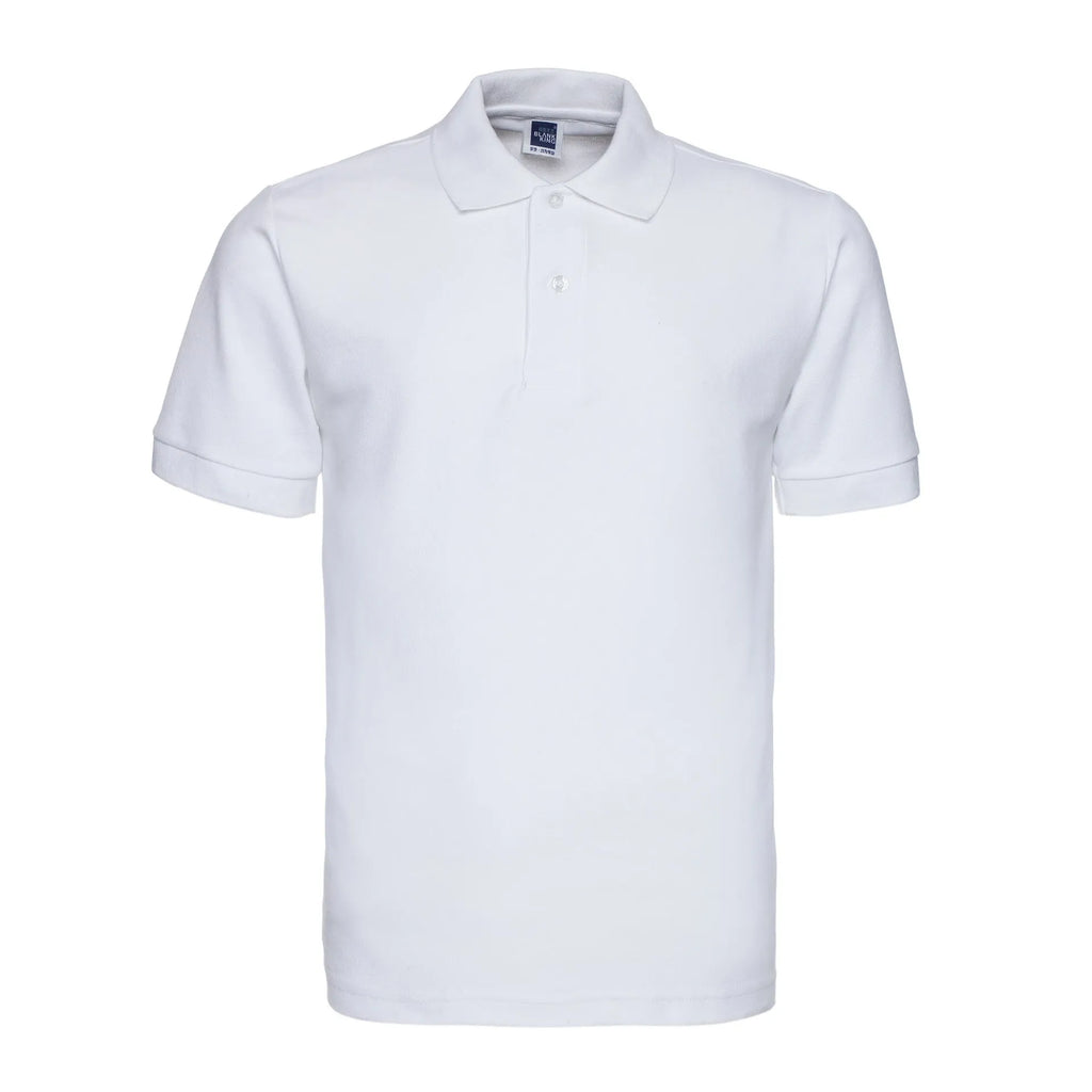 Men's solid colour loose fit short sleeve polo shirt on a hanger, plus size cotton blend.