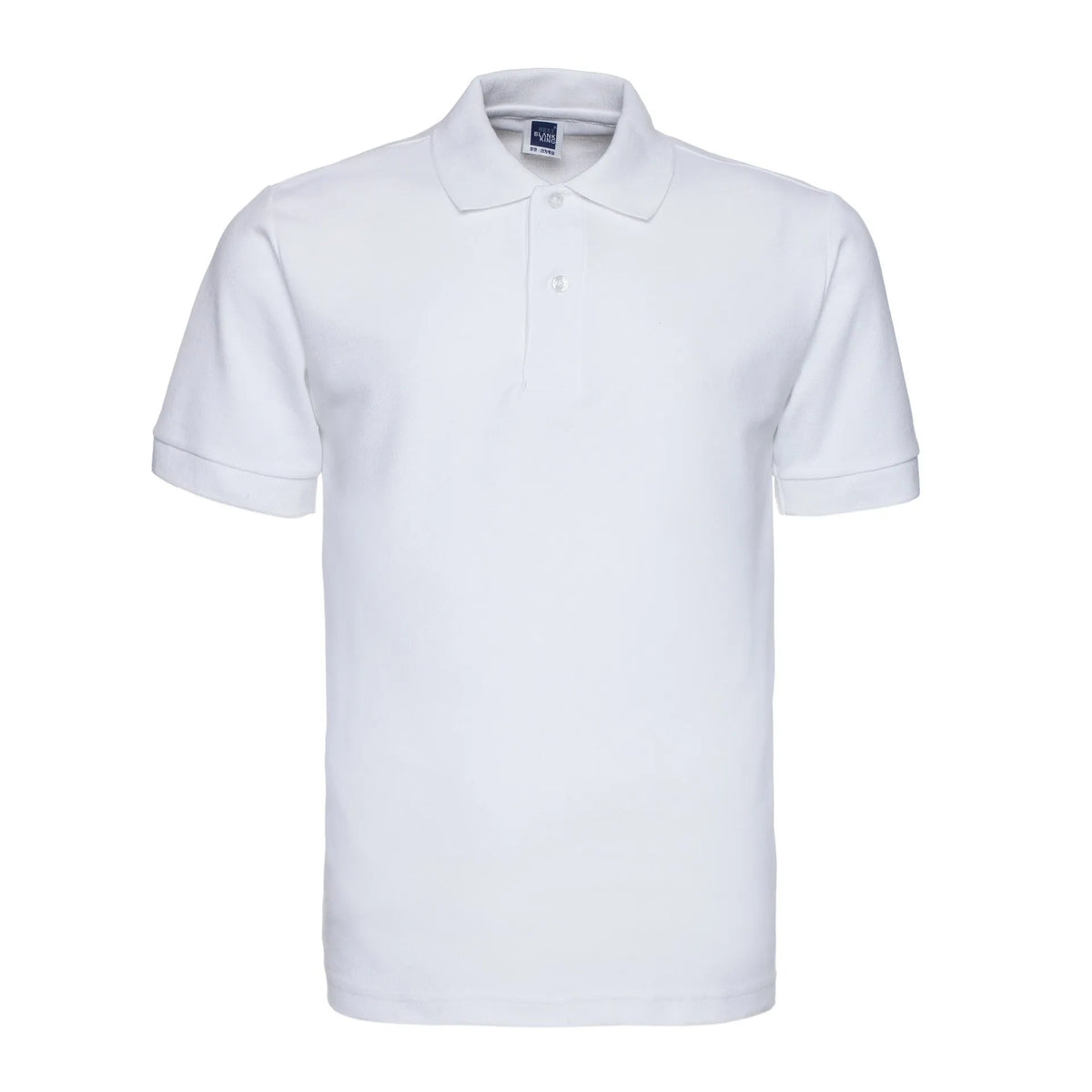 Men's solid colour loose fit short sleeve polo shirt on a hanger, plus size cotton blend.