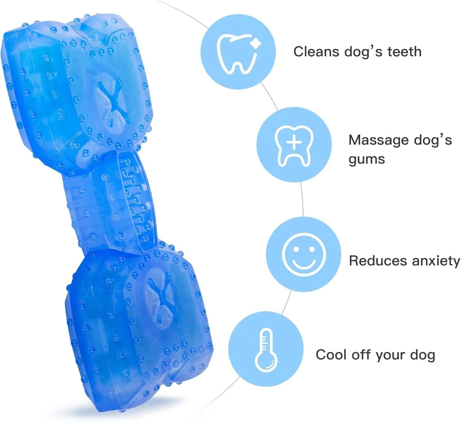 Freezable dog teething toy in bone and circle shapes for cooling chew and dental care