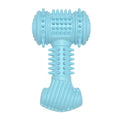 Blue TPR bone-shaped dog chew toy with raised dotted texture on a white background.