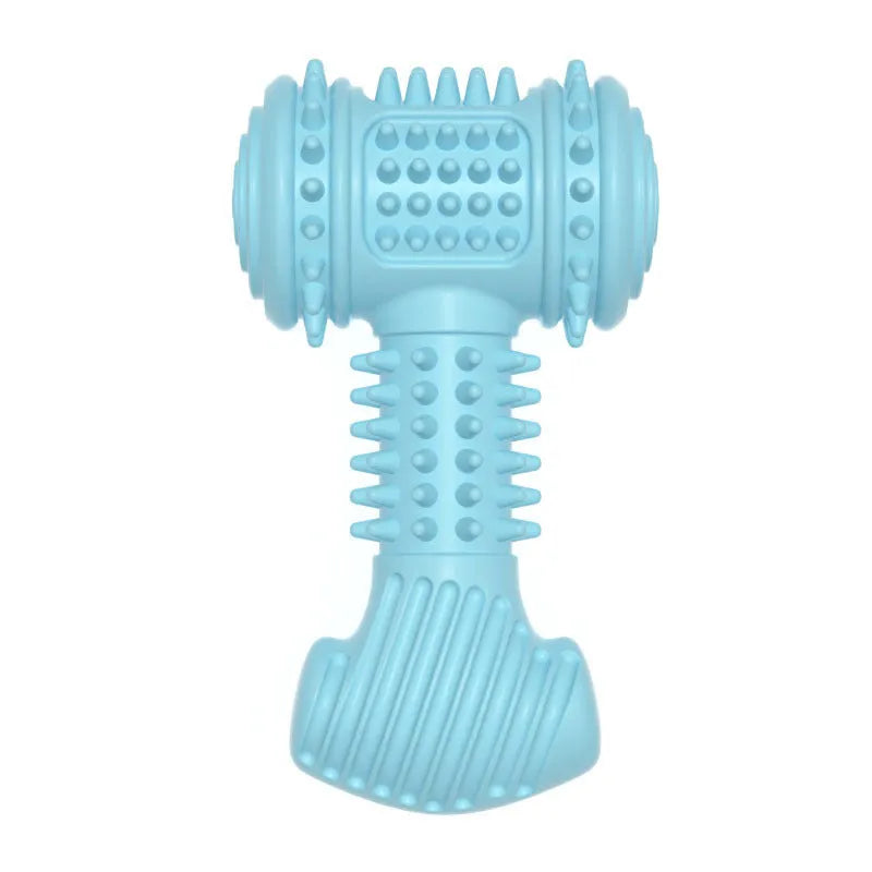Blue TPR bone-shaped dog chew toy with raised dotted texture on a white background.
