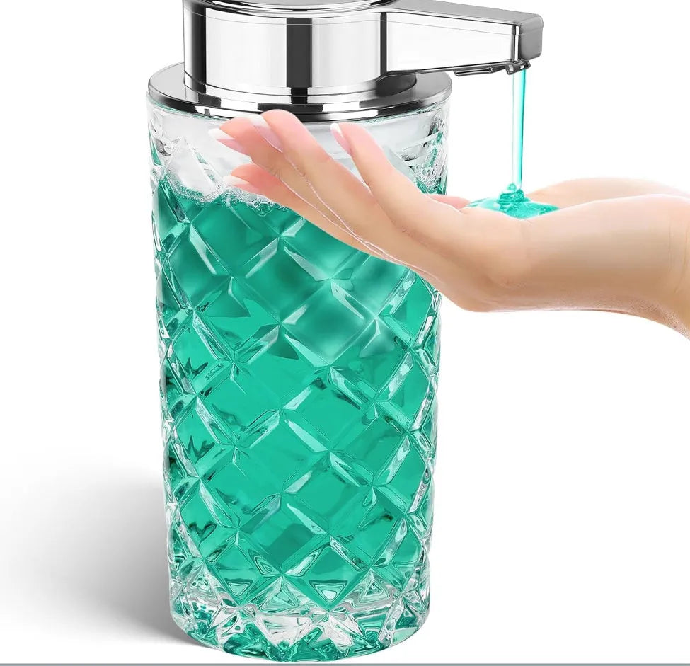 Automatic soap dispenser with silver finish and USB charging port